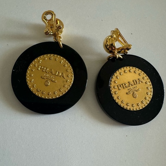 PRADA Earrings - authentic vintage black and gold. Very heavy to wear. USED - Picture 4 of 8